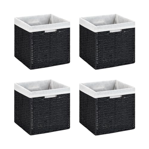 DULLEMELO Wicker Storage Baskets for Shelves, Woven Cube Storage Bins Set of 4, 11x11x11 inch Foldable Wicker Baskets for Shelves,Closet, Clothes, Toys-Black - color: Black, size: 11"-4 pack