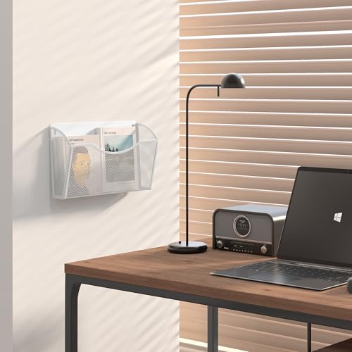 EasyPAG Wall File Organizer, Metal Mesh Hanging File Folder Holder for Letter/A4 Size Folders, Vertical Wall Mount Mail Sorter for Office Paperwork, Classroom, White - color: White