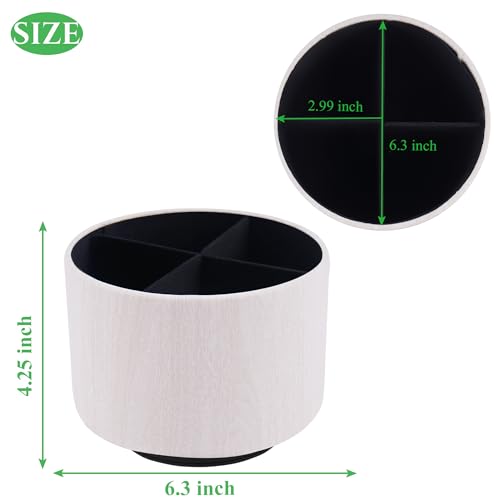 Round Leather Art Supply Organizer,Remote Control Holder,360 Degree Spinning,Multi-Functional Pencil Holder,4 Compartments Desktop Stationary Organizer(1-Thin Wood White) - color: 1-Thin Wood White