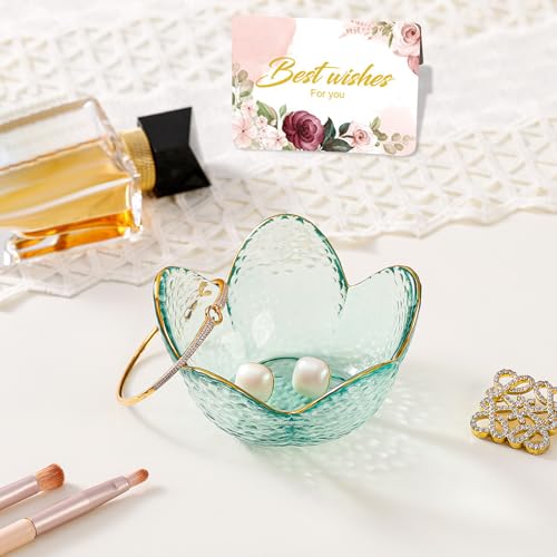 Binoster Friendship Gifts For Women Jewelry Dish Glass Ring Dish Jewelry Tray Cute Vanity Organizer Room Decor Jewellery Tray Trinket Dish Cute Bedroom Decor Christmas House Warming Gifts for women - color: Golden-edged Green