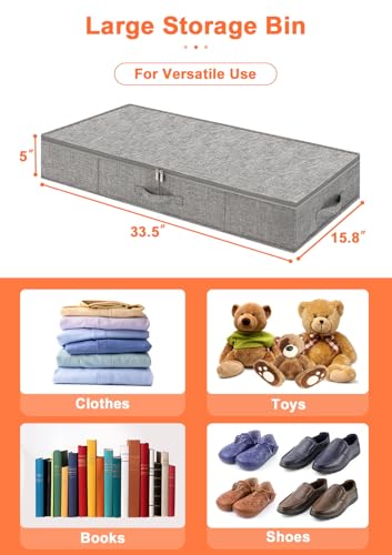 punemi 5 inches High Low Profile Under Bed Storage, Underbed Storage Containers With Sturdy Sidewalls & Bottom, Slim Under Couch Sofa Storage, Shallow Clothes Storage Bins, 2Pack, Grey - color: Grey-rigid-2pack, size: 5 inch