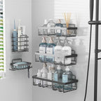 Liuoud 5 Pack Shower Caddy Organizer Rack Shelf for Inside Shower, Self Adhesive Bathroom Wall Storage Basket Rustproof Stainless Steel Large Capacity Shampoo Holder, Dark Grey - color: Dark Grey