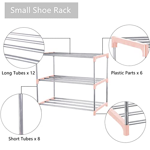 Small Shoe Rack, Narrow Stackable Shoe Shelf Organizer for Entryway, Doorway and Bedroom Closet (3-Tier, Pink) - color: Pink, size: 3-Tier
