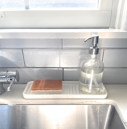 Happitasa Silicone Kitchen Sink Organizer Tray, Sponge Holder and Countertop Protector | Bathroom and Kitchen Soap Dish and Dispenser Tray (White, 12"x4") - color: White, size: 12"x4"