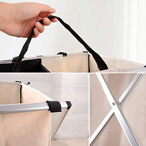 Nicesail Laundry Basket 2 Section Hamper Washing Storage Basket Bag, Folding Hamper Waterproof & Aluminum X-Frame, Cloth Organizer Durable Laundry Basket for Bathroom Home with Carrying Handle - size: 2 sections