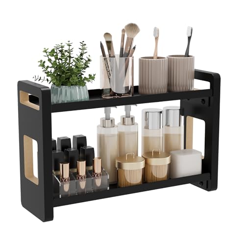 Bathroom Counter Organizer,Bathroom Counter Shelf,Bathroom Organizers,Under Sink Organizer,Cologne Organizer For Men,Cologne Cabinet,Spice Rack Organizer for Cabinet,Gifts(Black 2 Tier) - color: Black 2 Tier