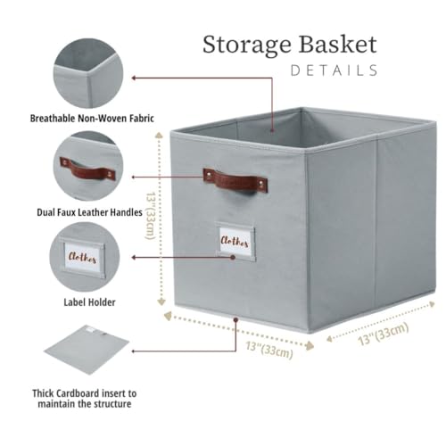 DECOMOMO Storage Cubes, 13x13x13 Storage Cube Bins with Labels, Fabric Organizer Bins (13" / 6pcs, Grey) - color: Grey, size: Cube 13" / 6pcs