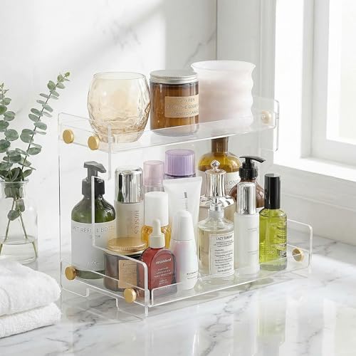 FFK Bathroom Organizer Countertop 2-Tier Storage：Bathroom Counter Organizer Acrylic Standing Holder Cosmetic Storage Perfume Shelf for Bathroom Bedroom Dressing Table1 - color: Transparent - Acrylic