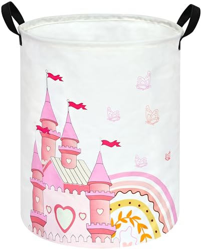 MAIZMZ Kids Hamper Pink Castle Storage Bins Organizer Toy Box Laundry Basket Large Canvas Collapsible Chest for Home/Dorm/Kitchen/Pet/Office/Closet/Shelf/Gift Baskets - color: castle pink