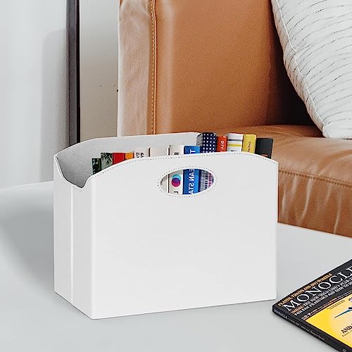 EZDeco Magazine Holder Foldable Magazine Rack Floor PU Leather File Holder Newspaper Book Storage Magazine Basket Document File Folder Organizer for Office Home (White-2) - color: White-2