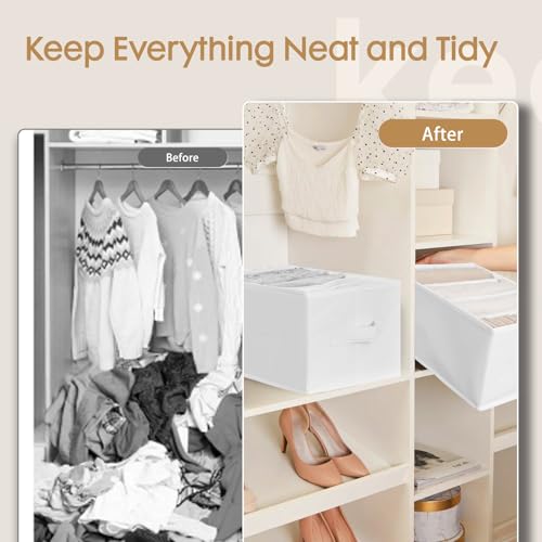 Criusia 6 Pack Large Clothes Organizer, Wardrobe Closet Organizer and Storage with Handles, Foldable Fabric Closet Organizers Dividers for Clothing, Pants, Jeans, Sweater, T-shirts, White - color: White