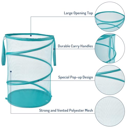 Seiritex Mesh Popup Laundry Hamper 115L Collapsible Laundry Basket No Lid Extra Large Capacity Foldable Clothing Storage Basket with Handles 26 H x 18 W x 18 L (Turquoise Blue) - color: Turquoise