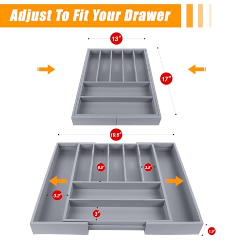 Kitchen Silverware Drawer Organizer and Storage Cabinet Utensil Rack Bathroom Counter Vanity Extra Large Big Cooking Drawer Organizers Countertop Pantry Storage Cabinet Best Kitchen Must Haves 2025 - color: Gray, size: 9 Slots Expandable