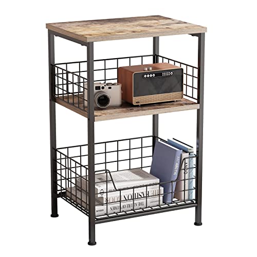 X-cosrack Side Table, Small End Table Record Player Stand with Storage, Vinyl Record Storage Night Stand for Living Room, Bedroom,Office(Patent Pending)(Brown&Black) - color: Brown,black