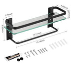 VOLPONE Bathroom Glass Shelf with Towel Bar Black Bathroom Shelf Wall Mount Rustproof Bathroom Wall Organizer Towel Rails1 Tier (Black) - style: 1 tier with towel bar black