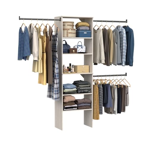 ClosetMaid SuiteSymphony Wood Closet Organizer Kit with Tower, (3) Hang Rods, (5) Shelves (2-Adjustable), Fits Spaces 5-10 ft. Wide, White Timber - style: White Timber Finish