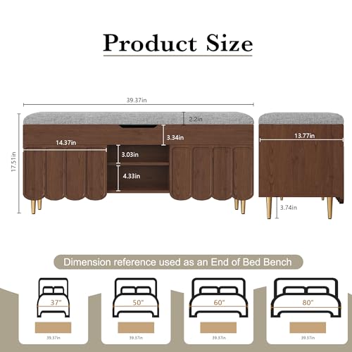 3More 40" Entryway Shoe Storage Bench,Upholstered Hidden Space Beneath Seat Cushion Bench,2-Tier Unique Geometric Shape with Wood Grain,Walnut - color: Brown