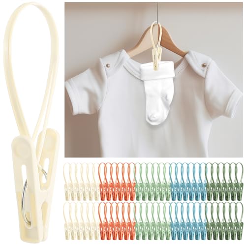 Honeydak 60 Pack Multi-Purpose Laundry Hooks Hanging Clips Bulk with Plastic Rope Hanger Clips for Baby Clothes Closet Organizer for Pants Hat Sock Boot Bra Towel Bathroom Wardrobe (Classic Colors) - color: Classic Colors