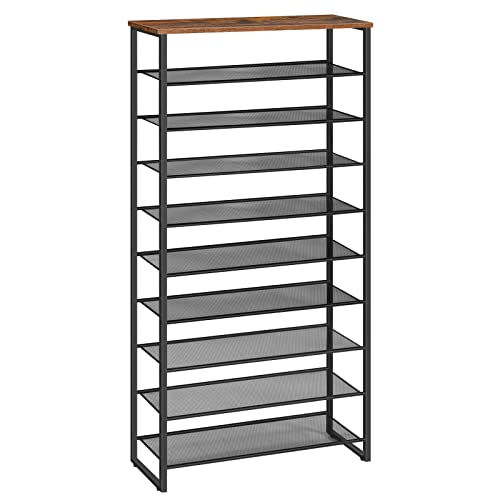 HOOBRO 10-Tier Shoe Rack for Entryway, 29.5" L Shoe Storage Organizer, Large Capacity Shoe Shelf for Closet, Front Door Entrance, Hallway, Holds 36-40 Pairs of Shoes, Rustic Brown and Black BF107XJ01 - color: Rustic Brown + Black, size: 10 Tiers (29.5"W)