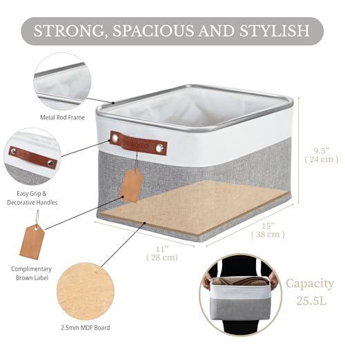 DECOMOMO Storage Bins, Large Fabric Storage Baskets for Shelves, Decorative Linen Closet Organizer, 15 x 11 x 9.5 inches (Grey & White, 4 Pack) - color: Grey and White, size: Large/4P