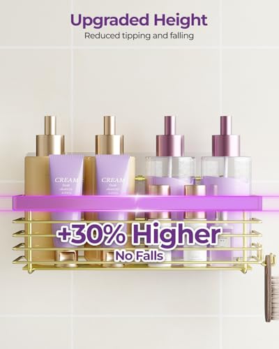 ODesign Shower Caddy 3 Pack SUS304 Stainless Steel-No Drilling-Shower Bathroom Shelves Rack,Rustproof Wall Mounted,Adhesive Shower Shelf Basket Organizer-Golden - color: Golden