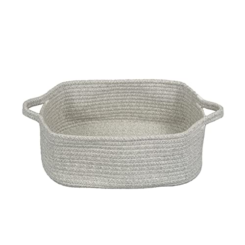 Woven Cotton Rope Storage Basket with Handles for Organizing Shelves Closet Small Cat Dog Pet Toy Baskets Box Bin Decorative Rectangle Baby Nursery basket Gift basket Empty(light grey) - color: light grey
