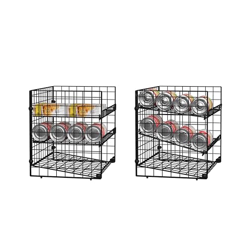 3 Tier Stackable Can Rack Organizer for Pantry, Adjustable Can Holder for Various Ounce of Canned Food Soup Goods Soda Drink, Rolling Tiered Can Dispenser for Kitchen Cupboard Cabinet, 2 Pack - size: 3-Tier 2-Pack