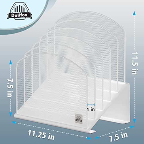 Delifox Inclined Desk File Organizer,Vertical File Folder Holder Stand Metal Rack File Sorter for Office Classroom Desktop Organization - color: White, size: 1Pack