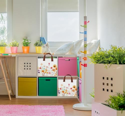 NTAOHAMPER Boho Flower Nursery Basket ,Fall Wildflower Storage Bin with Handles for Your Baby and Lover to Load Your Love into it(Flower) - color: Flower