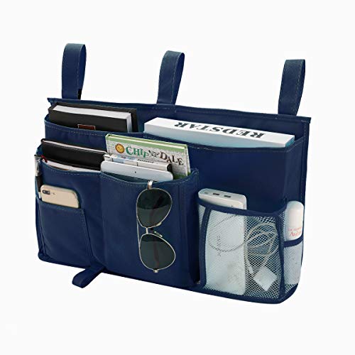 Bseash Bunk Bed Organizer, Bedside Caddy Hanging Bed Organizer Storage Bag 8 Pockets, for College Dorm Rooms Bed, Hospital Bed, Baby Bed Rails, 600D Oxford Cloth (Navy Blue) - color: Navy Blue, size: Large