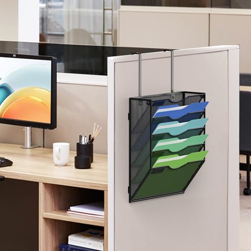 Kuntine.B Wall File Organizer Office Hanging Magazine Holder Wall File Organizer for Office Home (Black, 5 Tier & Hangers) - color: Black, size: 5 Tier & Hangers