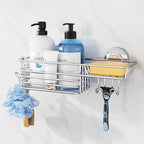 TAILI Shower Caddy Suction Cup with Hooks & Soap Holder, Heavy Duty Bathroom Shower Organizers, Removable Bathroom Shelves for Inside,Stainless Steel Bathroom Holder - style: 1 × Silver Basket