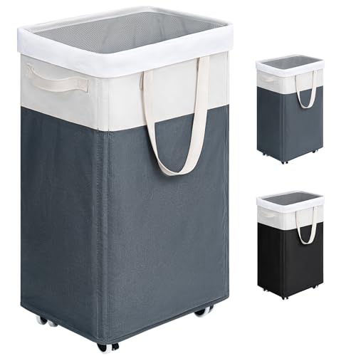 Goodpick Laundry Basket with Wheels, 75L Laundry Hamper for Dirty Clothes, College Dorm Essentials, Clothes Hamper for Livng Room, Grey&White - color: Grey & White