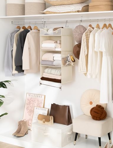 StorageWorks Hanging Closet Organizer, 3-Shelf Hanging Closet Shelves with Top Shelf, 15 ¾"W x 12" D x 31" H, Extra-Large Space, Ivory White - color: Ivory White, size: 15 ¾"W x 12"D x 31"H
