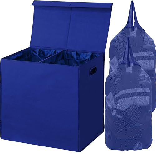 Simple Houseware Double Laundry Hamper with Lid and Removable Bags, Dark Blue - color: Dark Blue