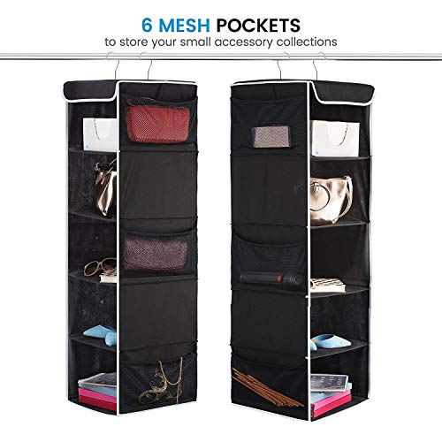 ZOBER Hanging Closet Organizer, 5-Shelf - Hanging Storage Organizer Shelves for Clothes, Towels, Toys - College Dorm Room, Nursery, & Home Closet - color: Black, size: 5-Shelf