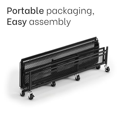 Under Bed Storage with Wheels – Heavy Duty Large Metal Storage Container (70lb Load), Low Profile Rolling Organizer with Removable Rubber Wheels, Easy Access for Clothes, Shoes & Blankets - size: Pack of 1