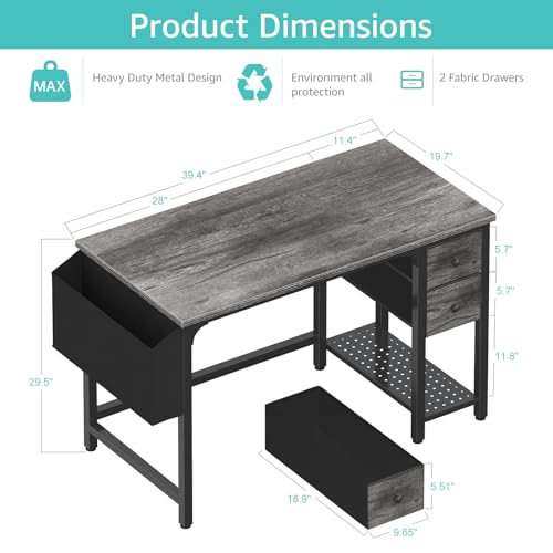 Lufeiya Computer Desk with Fabric Drawers, 40 Inch Gaming Desk for Small Space Home Office, Modern Simple Study Writing Table PC Desks for Bedroom, Gray - color: Grey, size: 40 inch
