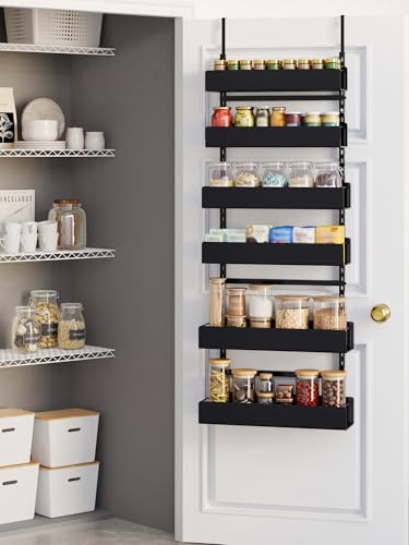 Over the Door Pantry Organizer, 6-Tier Pantry Organizers and Storage, Metal Hanging Spice Rack for Home & Kitchen, Laundry Room Bathroom Organization, Black - color: BlackPlate, size: 6-Tier