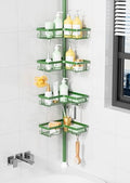 KEGII Shower Caddy Tension Pole, 4-Tier Rustproof Adjustable Corner Bathroom Organizer for Renters, 25–114.2 Inch No Drill Space-Saving Shower Storage Rack, Emerald Green - style: Tension Caddy - Emerald Green