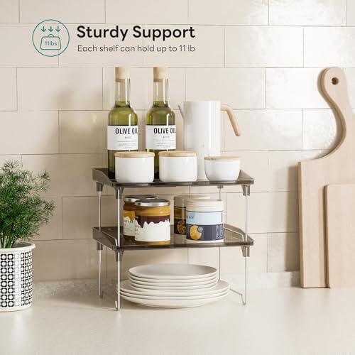 STARLATTA 2 Pcs Cabinet Organizer Shelf，Stackable Kitchen Counter Shelves, Spice Rack,Countertop Organizers，Black Plastic Storage Shelves Rack for Makeup，Bathroom, Cupboard，Desk，Pantry Organization - color: black, size: 2 pack