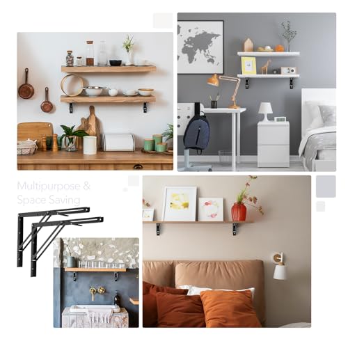 Ravinte 2 Pack 22 Inch Folding Shelf Brackets – Matte Black, Heavy Duty Collapsible Brackets for Tables and Benches – Space-Saving Design - size: 22 Inch