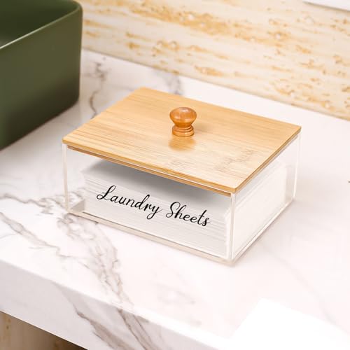 VOTLEVT Bamboo Laundry Detergent Sheets Holder with Acrylic Container, Organization and Storage - color: Acrylic and Bamboo