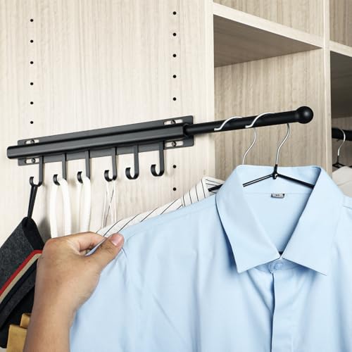 BaiNong Valet Rod for Closets Pull Out Closet Valet Rod Slide Out Extra long 16.5 inch Black Valet Rods for Closets With 6 Hooks - color: Black, size: 16.5 Inch