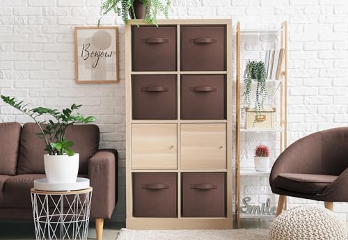 Sorbus Foldable Storage Cubes - 6 Fabric Baskets for Organizing Pantry, Closet, Shelf, Nursery, Playroom, Toy Box, Cubby -11 Inch Dual Handle Collapsible Closet Organizers and Storage Bins (Chocolate) - color: Chocolate, size: 11 Inch