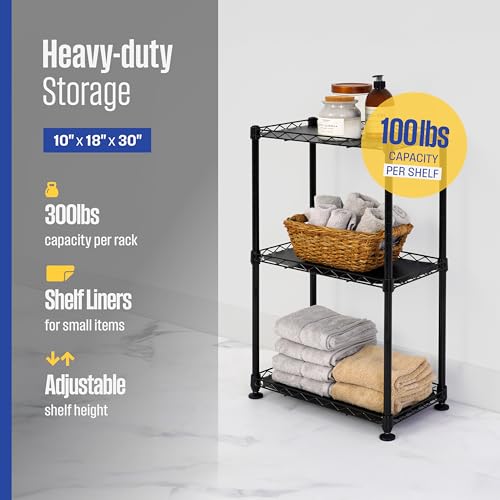 SafeRacks - NSF Certified Storage Shelves, Zinc, Heavy Duty Steel Wire Unit with Adjustable Feet, Garage or Bakers Rack, Kitchen, Pantry Shelf - (18"x10"x30" 3-Tier) (Black) - color: Black, size: 10"x18"x30" 3 Tier