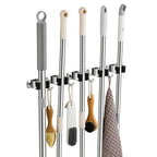 Broom Holder Wall Mount, Stainless Steel Broom Hanger Wall Mount, Heavy Duty Mop and Broom Holder Tool Racks Utility Hooks for Laundry Room Garden Garage, Black (5 Racks and 4 Hooks) - color: Black, size: 1Pack 5R4H