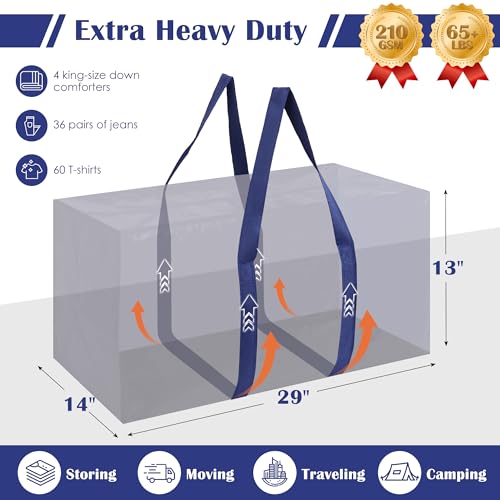 6 Pack Moving Bags Heavy Duty 210GSM with Full-Open Side Zipper, 93L 65lbs Waterproof Foldable Storage Totes for College Dorm Move-In, Moving Boxes Alternative & Home Organization, Blue - color: DarkBlue, size: 6 Pack