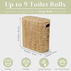 YANGQIHOME Toilet Paper Storage, Water Hyacinth Toilet Paper Storage with Lid, Papers Container for up to 9 Mega Rolls, Bathroom Basket Organizer - size: 9 Rolls