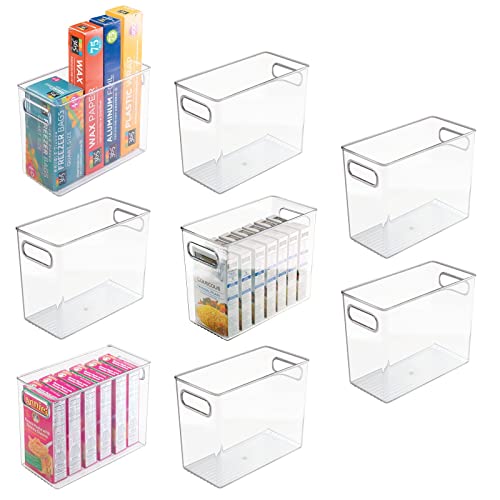 mDesign Plastic Tall Food Storage Organization Container Bin with Handles for Kitchen, Pantry, Cabinet, Fridge/Freezer, Countertop - Organizer for Snacks/Appliances, Ligne Collection, 8 Pack, Clear - size: 10 x 5 x 8 (Pack of 8)